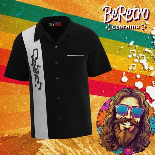 Vista 5 de Camiseta negra con nota musical de músicos Jazz, Blues, años 50