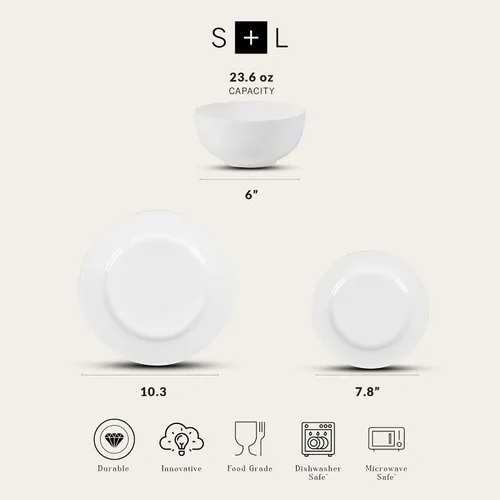 Vista 8 de Stone Lain Aria Bone China - Juego de vajilla de 12 piezas, color blanco
