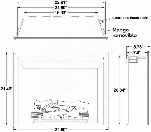 Vista 5 de RICHFLAME Gavin 23 Pulgadas Chimenea Eléctrica de Inserción con Tronco y Altavoz, Diseñada para Montaje en Pared, Apertura para Quema de Madera