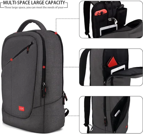 Vista 8 de VORI Mochila de juegos para Nintendo Switch System y Switch OLED modelo 2021, bolsa de almacenamiento de viaje para accesorios Nintendo Switch, gris