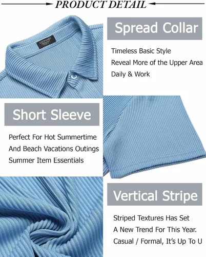Vista 5 de COOFANDY Camisas casuales de manga corta con botones para hombre, camisa de moda para boda y playa