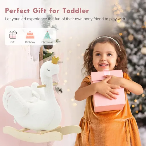 Vista 8 de labebe Caballo mecedor de cisne blanco para niños, animal de peluche en madera para niños de 6 meses, para niños y niñas/guardería, regalo