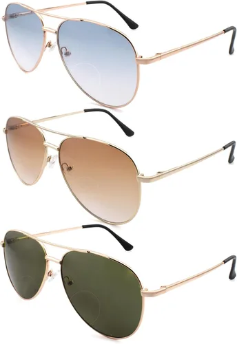 Vista 9 de Paquete de 3 lentes de lectura bifocales para mujeres y hombres, lentes de lectura bifocales de aviador, lentes de lectura bifocales + 1.0