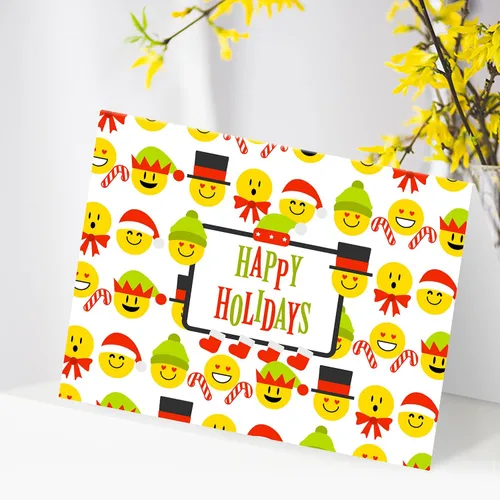 Vista 6 de Tarjetas de felicitación de Happy Holidays, rojo y verde, divertido patrón de emoji lindo, plegable en blanco para Navidad y Año Nuevo, 4.25 x 5.5