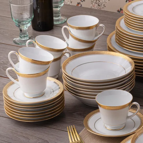 Vista 5 de Noritake Crestwood Gold - Juego de 50 piezas, servicio para 8 pulgadas, color blanco