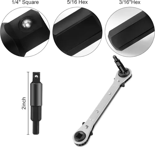 Vista 5 de Llave de servicio HVAC con adaptador de broca hexagonal Kit de herramientas para reparación de equipos de refrigeración de aire acondicionado 3/16