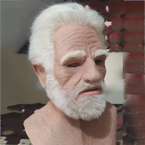Vista 5 de Máscara de anciano de Halloween para adulto, máscara de anciano, máscara de látex humano realista de cabeza completa para Halloween, cosplay, fiesta