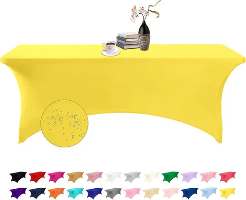 Vista 102 de Paquete de 2 fundas de mesa de elastano impermeables para mesas rectangulares, 6 pies, negras, elásticas, resistentes a manchas, para todas