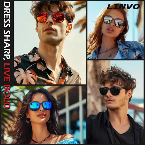 Vista 2 de LINVO Lentes de sol polarizados para hombres y mujeres, ultraligeros TR90 para conducir, pesca, golf, HD, UV400