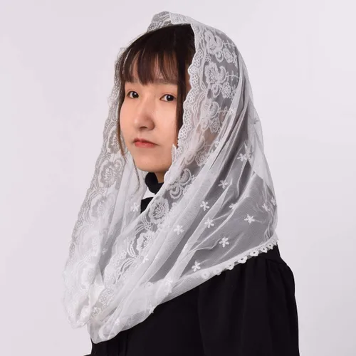 Vista 2 de BLESSUME Velo católico de encaje para mujer, diseño de capilla latina