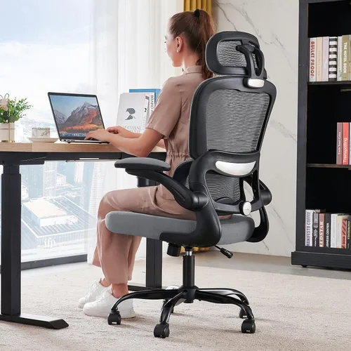 Vista 27 de TRALT - Silla de oficina ergonómica con soporte lumbar, color beige, 1