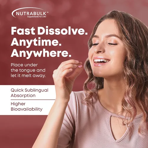Vista 3 de NutraBulk Vitamina B12 Pastillas de disolución rápida de 2500 mcg - Sublingual B-12 con sabor a cereza - Suplemento de vitaminas B12