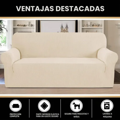Vista 5 de PrinceDeco Funda elástica para sofá de 3 cojines, funda de sofá de tela jacquard de elastano de 1 pieza, funda universal antideslizante, protector