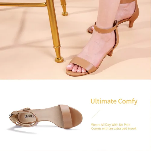 Vista 3 de IDIFU Kitten Heels for Women IN2 Low Heels Open Toe Ankle Strap Heeled Sandals Wedding Bridal Evening Prom Party Dress Shoes Womens Heels With Zipper
