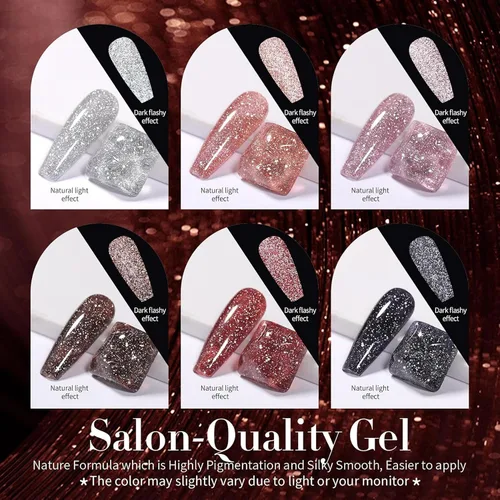 Vista 5 de Born Pretty - Esmalte de uñas en gel con purpurina reflectante roja, esmalte de uñas en gel con purpurina de Navidad, esmalte de uñas brillante