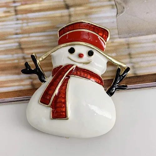 Vista 2 de SELOVO Broche de invierno de muñeco de nieve esmaltado rojo blanco tono dorado joyería, Cristal