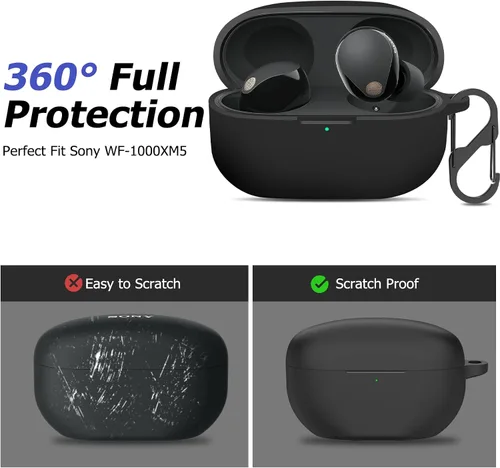Vista 3 de Funda compatible con Sony WF-1000XM5, funda protectora de silicona para auriculares inalámbricos Sony XM5, LED frontal visible (negro)
