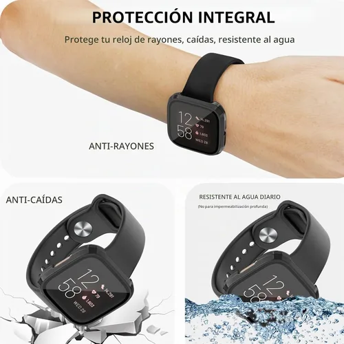 Vista 4 de Tobfit - Protector de pantalla para Fitbit Versa 2 con funda protectora de vidrio templado HD, carcasa rígida de policarbonato de cobertura completa