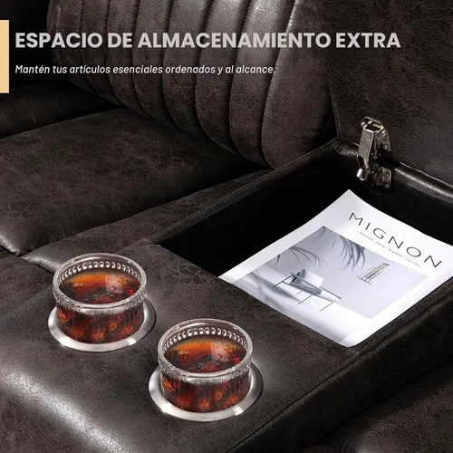 Vista 7 de Sofá biplaza reclinable eléctrico Zero Gravity con reposacabezas ajustables, sillón reclinable eléctrico con consola, sofá reclinable eléctrico de 2