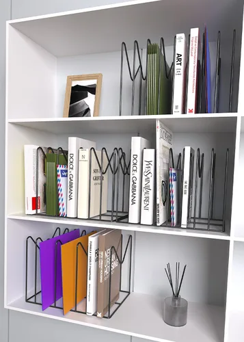 Vista 4 de TOPCJ 2 juegos de organizadores de archivos de alambre para escritorio, soporte para carpetas de archivos, estante / soporte, organizador