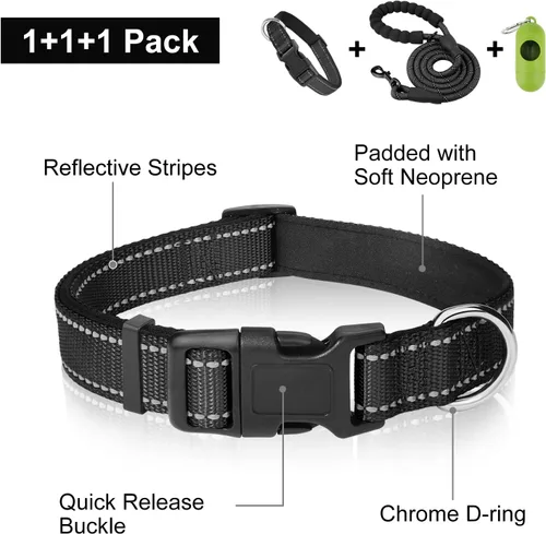 Vista 2 de Dynmeow - Juego de collar y correa reflectante para perro, correa de cuerda de escalada resistente de 6 pies con mango acolchado, collar ajustable