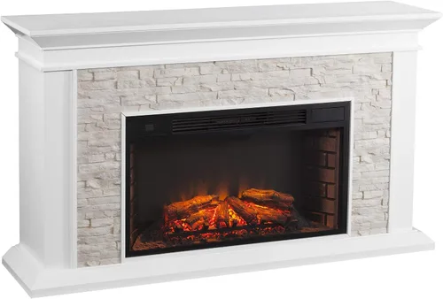 Vista 10 de SEI Furniture Canyon Heights Chimenea eléctrica de piedra falsa apilada de 60", color arce whisky Whisky Arce