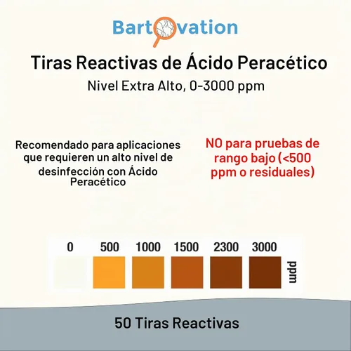 Vista 2 de Bartovation Tiras reactivas de ácido peracético, alto nivel, 0-3000 ppm