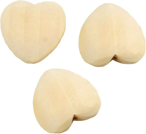 Vista 5 de 100 cuentas de corazones de madera natural de 0.787 pulgadas sin terminar con agujeros, materiales de madera ecológicos para llavero, bricolaje
