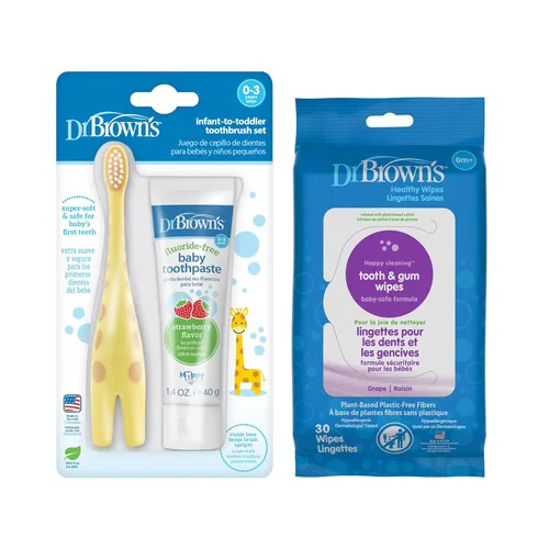 Vista 26 de Dr. Brown's Cepillo de dientes para bebés y niños pequeños, elefante, azul, 0-3 años