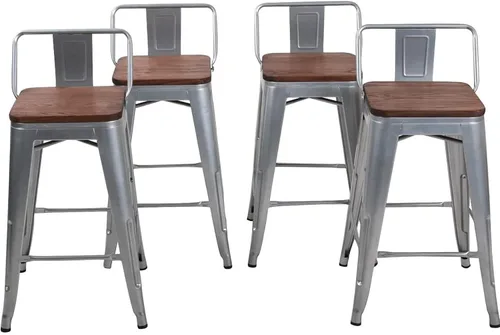 Vista 16 de Changjie Furniture - Juego de 4 sillas altas de metal con diseño industrial para barra de cocina o bar con respaldo bajo, Metal, Negro, 18 pulgadas