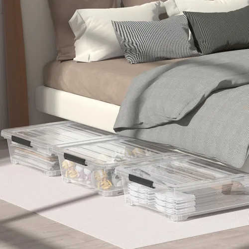 Vista 4 de 3 paquetes de 40 cuartos de galón de caja de almacenamiento grande debajo de la cama, contenedores de almacenamiento con ruedas debajo de la cama