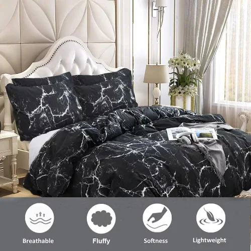 Vista 4 de Luxlovery Juego de edredón con diseño marmoleado blanco y negro, edredón moderno y acogedor, diseño abstracto, para hombres, adolescentes y niños