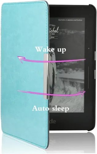 Vista 3 de Funda protectora de piel para Kindle Voyage con función de apagado y encendido automático para Amazon Kindle Voyage (2014) (azul cielo)