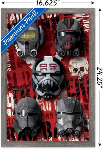 Vista 3 de Trends International Star Wars: The Bad Batch - Póster de pared de cascos, 22.4 pulgadas de largo x 14.7 pulgadas, versión enmarcada en madera