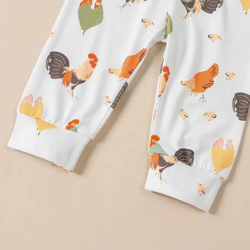 Vista 7 de Omkzanbi Ropa para bebé recién nacido, niña y niño, recién nacido, mameluco con pantalón largo de pollito de granja, lindo traje de regreso a casa