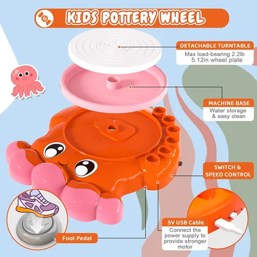 Vista 5 de Insnug Rueda de alfarería para niños – Artes y manualidades para niños de 8 a 12 años, kit de rueda de alfarería para niños, juguetes