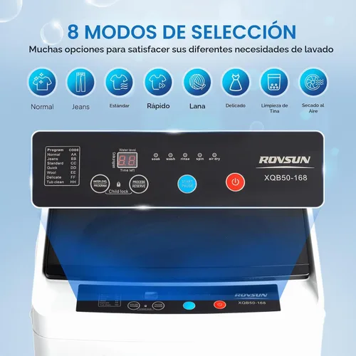 Vista 3 de ROVSUN Lavadora portátil de 17.8 libras, máquina de lavandería eléctrica completamente automática con tambor de acero inoxidable, lavadora compacta