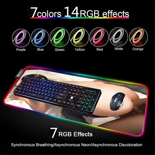 Vista 3 de Anime Girl Sexy Butt XXL Gaming LED Mouse Pad RGB Deskmat Desk Accessories Keyboard Mat Mats Mause Gamer Pc Large Pads 31.49 inch x12 inch -A3