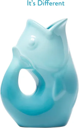 Vista 3 de Gurgle Pot Jarra de pescado, color azul degradado, capacidad de 42 onzas, jarra de bebidas, utensilios azules para servir para fiestas, utensilios