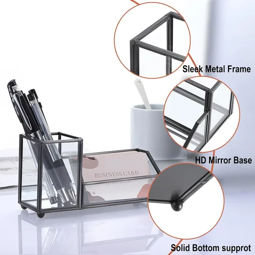 Vista 2 de Hipiwe - Tarjetero de cristal transparente con soporte para guardar bolígrafos, color negro