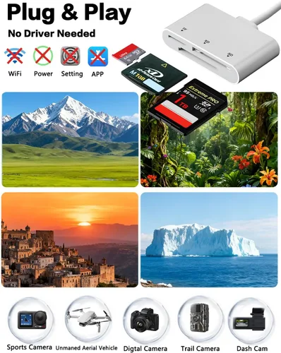 Vista 7 de Lector adaptador XD/TF/SD a iPhone con USB-C, USB-A, Lightning, lector de tarjetas SD MicroSD xD-Picture 3 en 1, adaptador OTG, adaptador de tarjeta