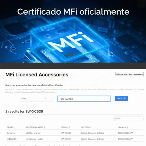 Vista 2 de Syncwire Cargador de coche para iPhone - Actualización [certificado Apple MFi] Adaptador de carga de coche de 4.8 A/24 W con cable Lightning