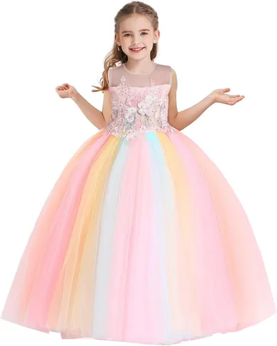 Vista 24 de REXREII Vestido de tul sin mangas para fiesta de unicornio para niñas, disfraz de carnaval, princesa, cumpleaños, Navidad, vestido largo