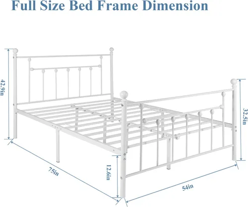 Vista 2 de VECELO Base de cama de plataforma metálica de tamaño matrimonial con cabecera y estribo, soporte de listones de acero resistente, base de colchón