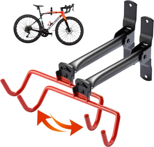 Vista 7 de PHUNAYA Soporte de pared vertical para bicicleta, ganchos giratorios para bicicleta, para garaje, pared de garaje, ganchos para bicicletas, jardín