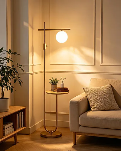 Vista 9 de Lightdot Lámpara de pie alta moderna dorada de 66 pulgadas con mesa 1 mesa Globo-Gold