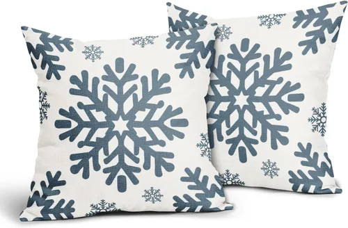 Vista 58 de Fundas de almohada decorativas de Navidad negras 40x40 cm con copos de nieve blancos de Navidad, juego de 2, temática rústica de invierno