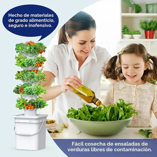 Vista 4 de SJZX - Kit de sistema de cultivo hidropónico, torre hidropónica de 5 capas, 30 agujeros de plantación, sistema de jardinería vertical que ahorra