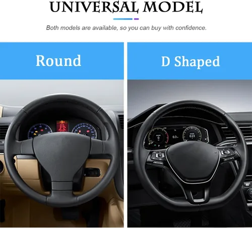 Vista 6 de Funda universal de microfibra para volante de automóvil, de piel sintética, elástica, 15 pulgadas, costuras de color, antideslizante, protector