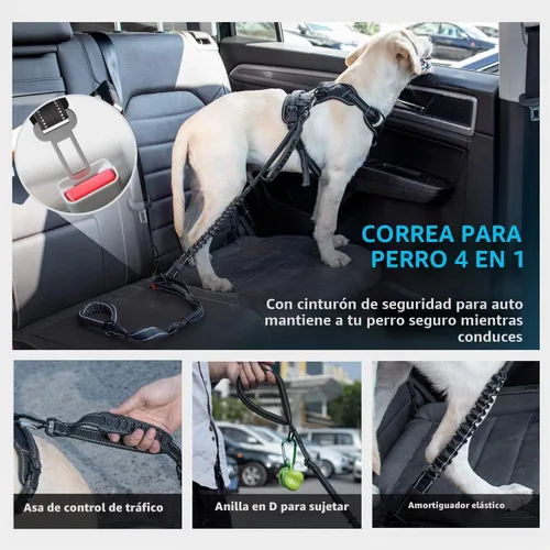 Vista 6 de IOKHEIRA Correa táctica multifuncional para perro, resistente, correa elástica fuerte de 4 a 6 pies con cinturón de seguridad para automóvil, correa